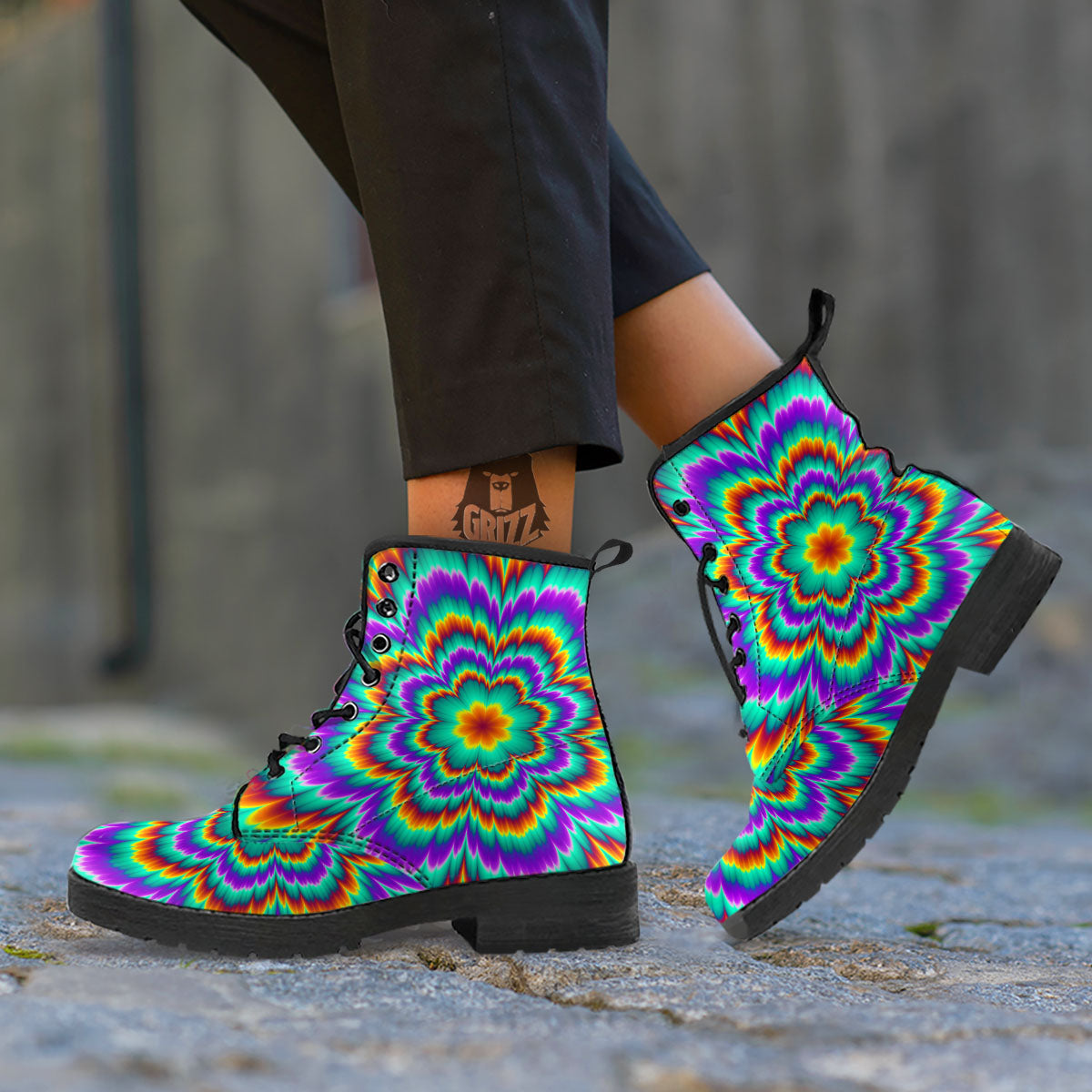 Illusion Optical Explosion Psychedelic Leather Boots-grizzshop