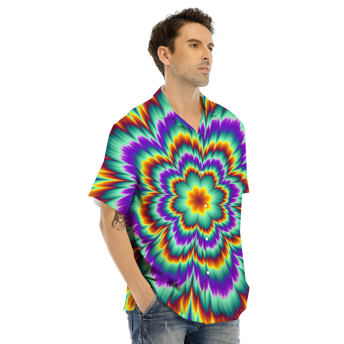 Illusion Optical Explosion Psychedelic Men's Hawaiian Shirt-grizzshop