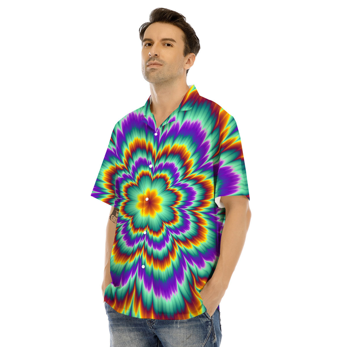 Illusion Optical Explosion Psychedelic Men's Hawaiian Shirt-grizzshop