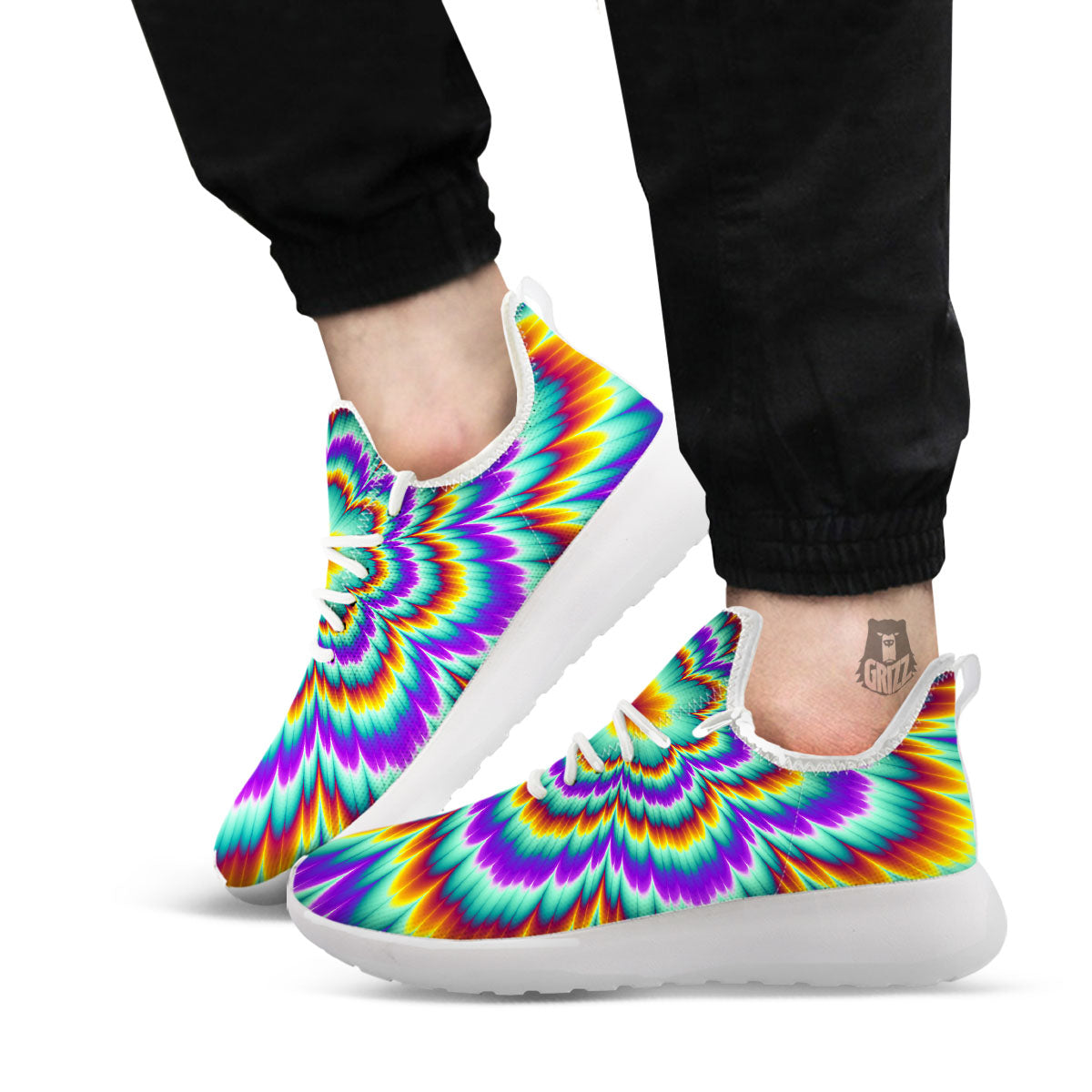 Illusion Optical Explosion Psychedelic White Athletic Shoes-grizzshop