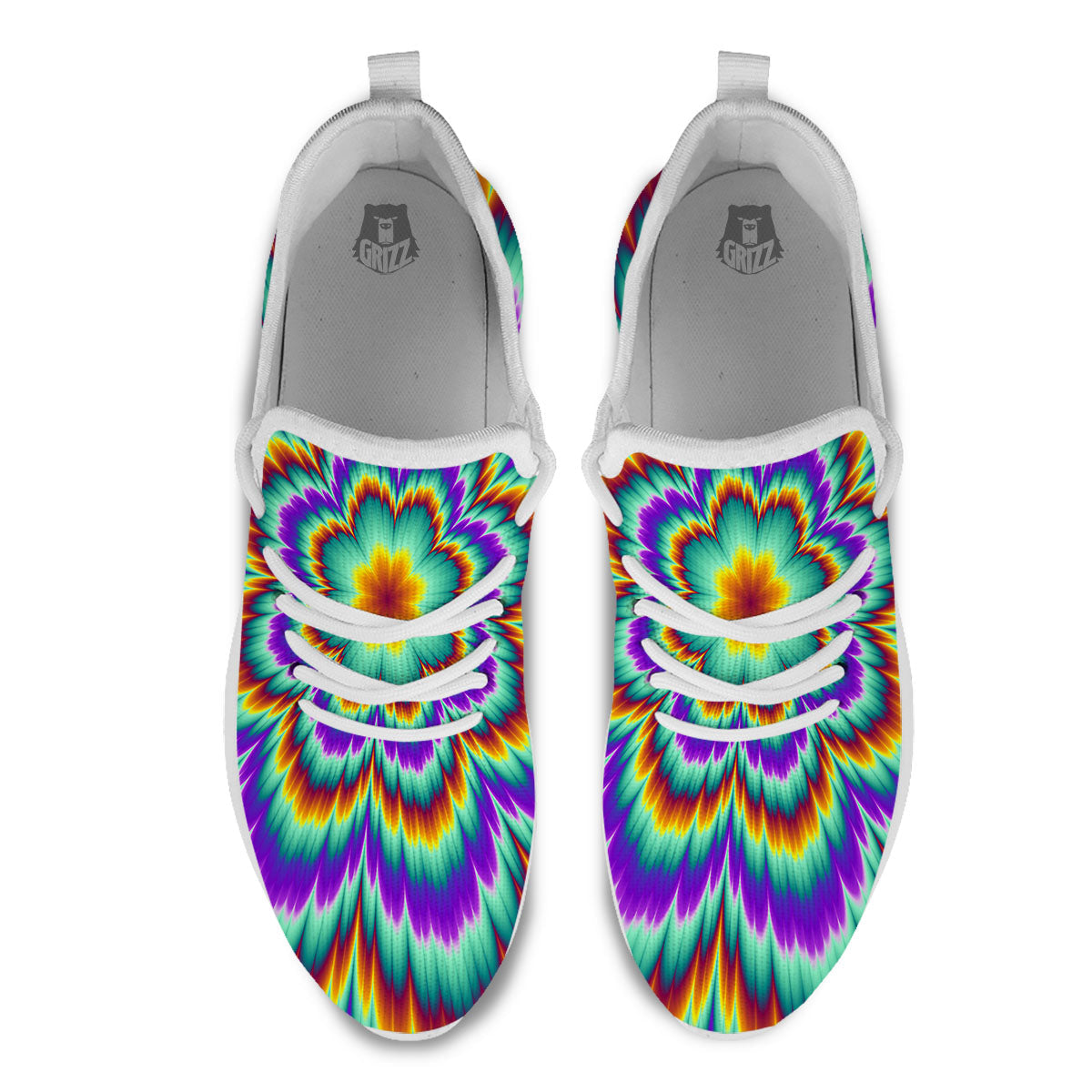 Illusion Optical Explosion Psychedelic White Athletic Shoes-grizzshop