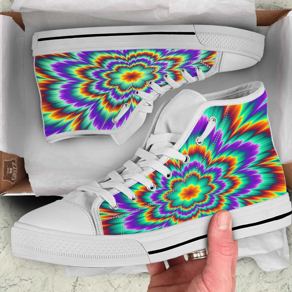 Illusion Optical Explosion Psychedelic White High Top Shoes-grizzshop