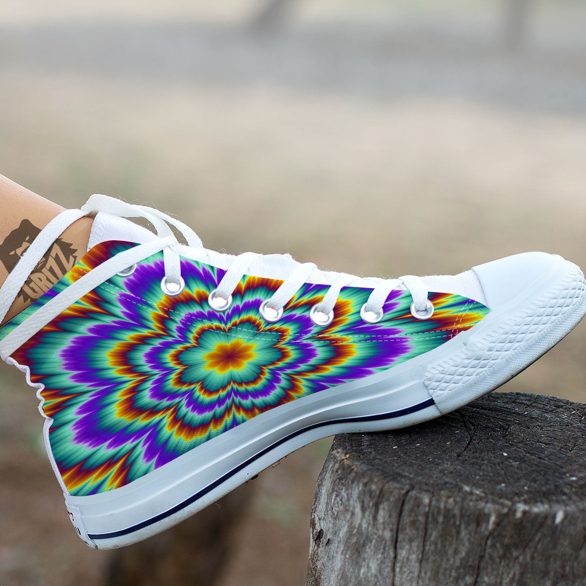 Illusion Optical Explosion Psychedelic White High Top Shoes-grizzshop