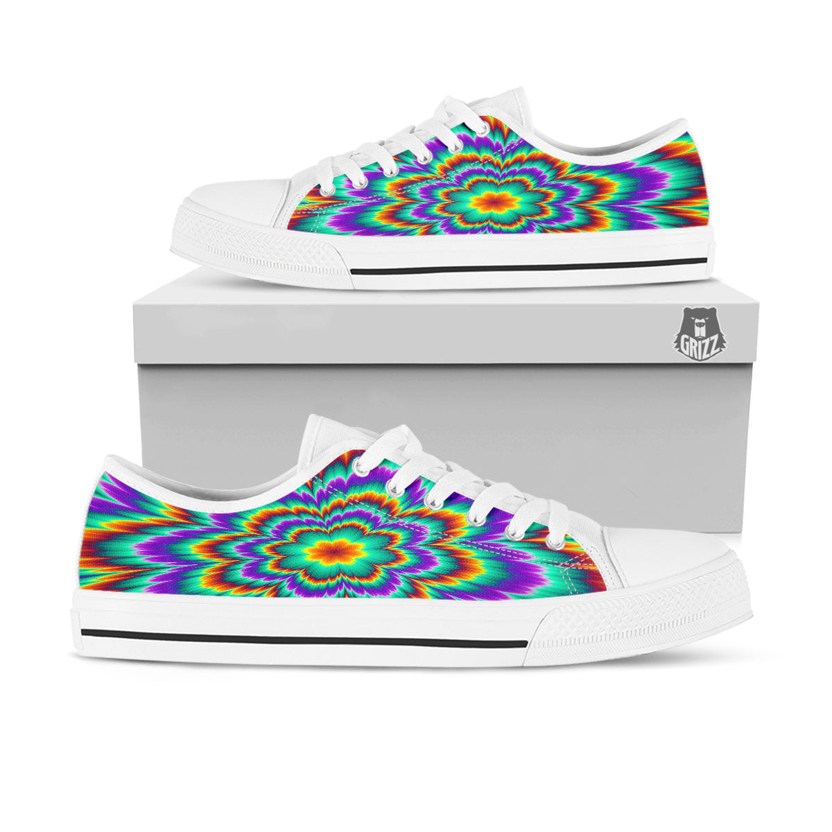 Illusion Optical Explosion Psychedelic White Low Top Shoes-grizzshop