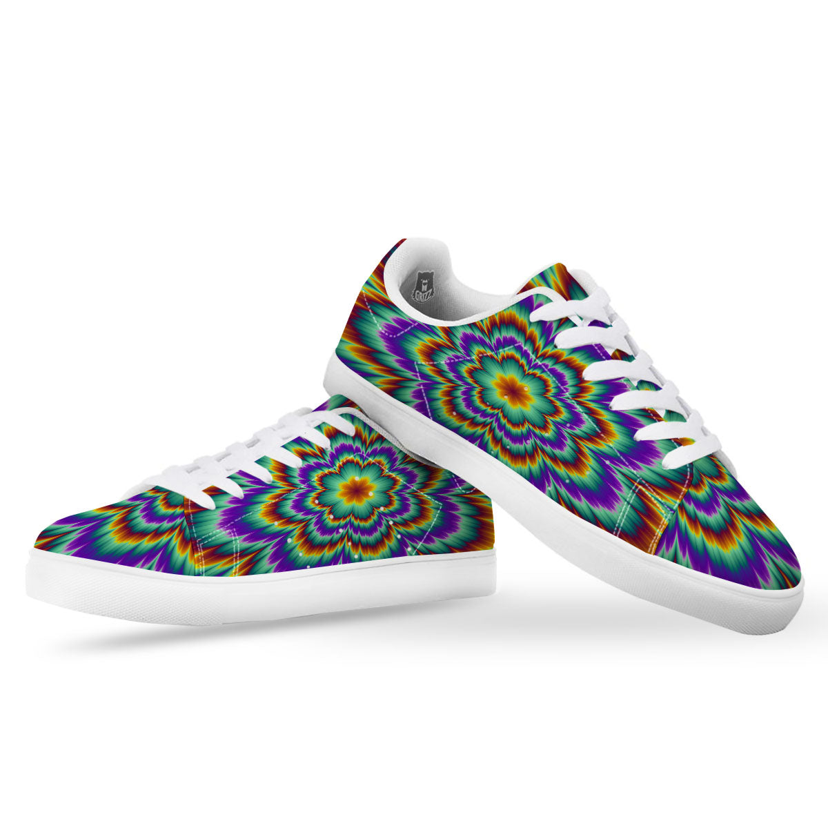 Illusion Optical Explosion Psychedelic White Low Top Sneakers-grizzshop