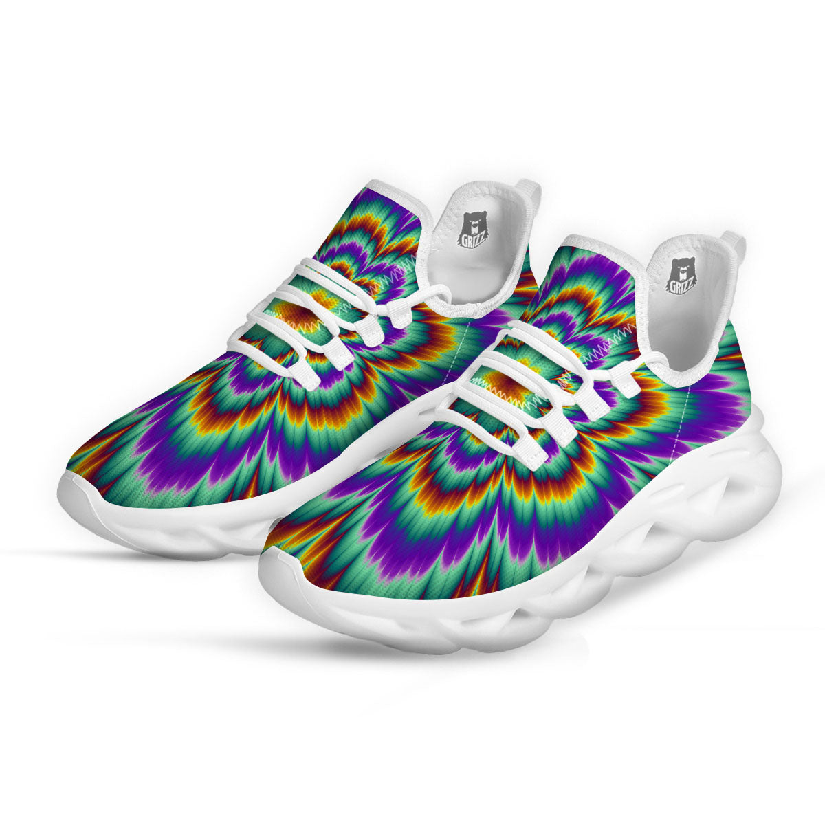 Illusion Optical Explosion Psychedelic White Running Shoes-grizzshop