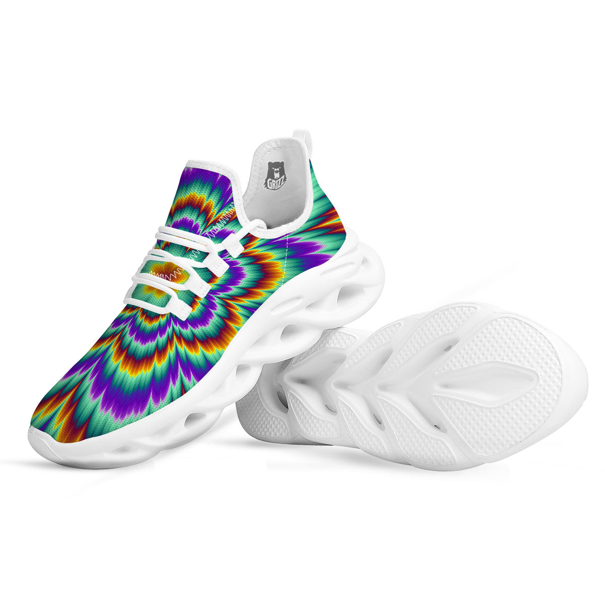 Illusion Optical Explosion Psychedelic White Running Shoes-grizzshop