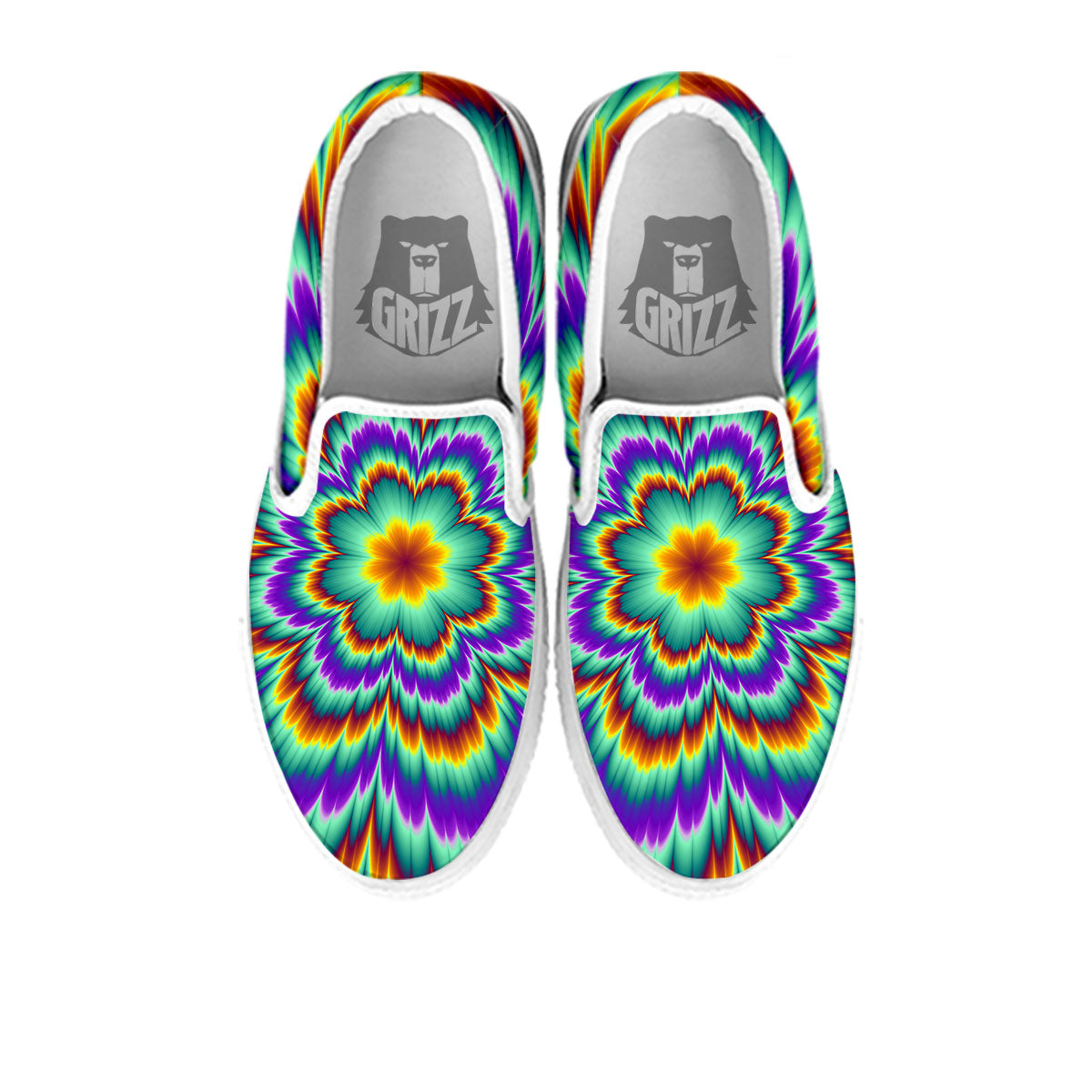 Illusion Optical Explosion Psychedelic White Slip On Shoes-grizzshop