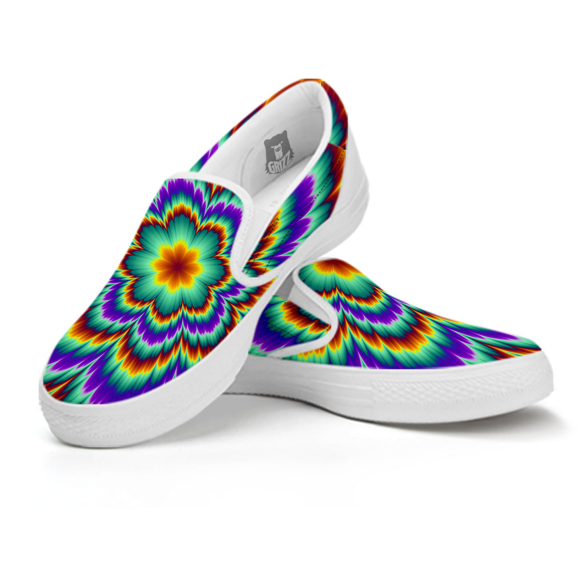 Illusion Optical Explosion Psychedelic White Slip On Shoes-grizzshop