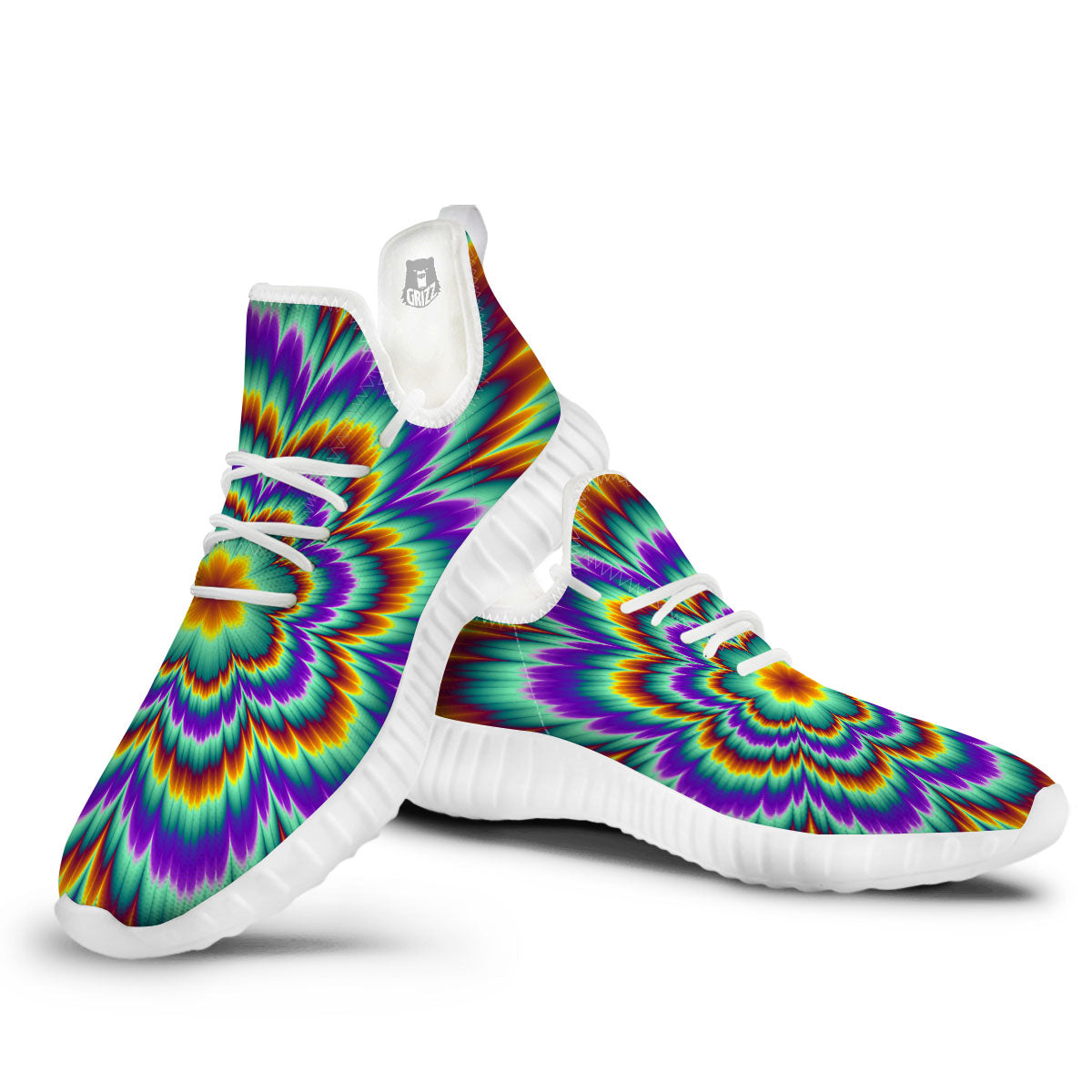 Illusion Optical Explosion Psychedelic White Walking Shoes-grizzshop