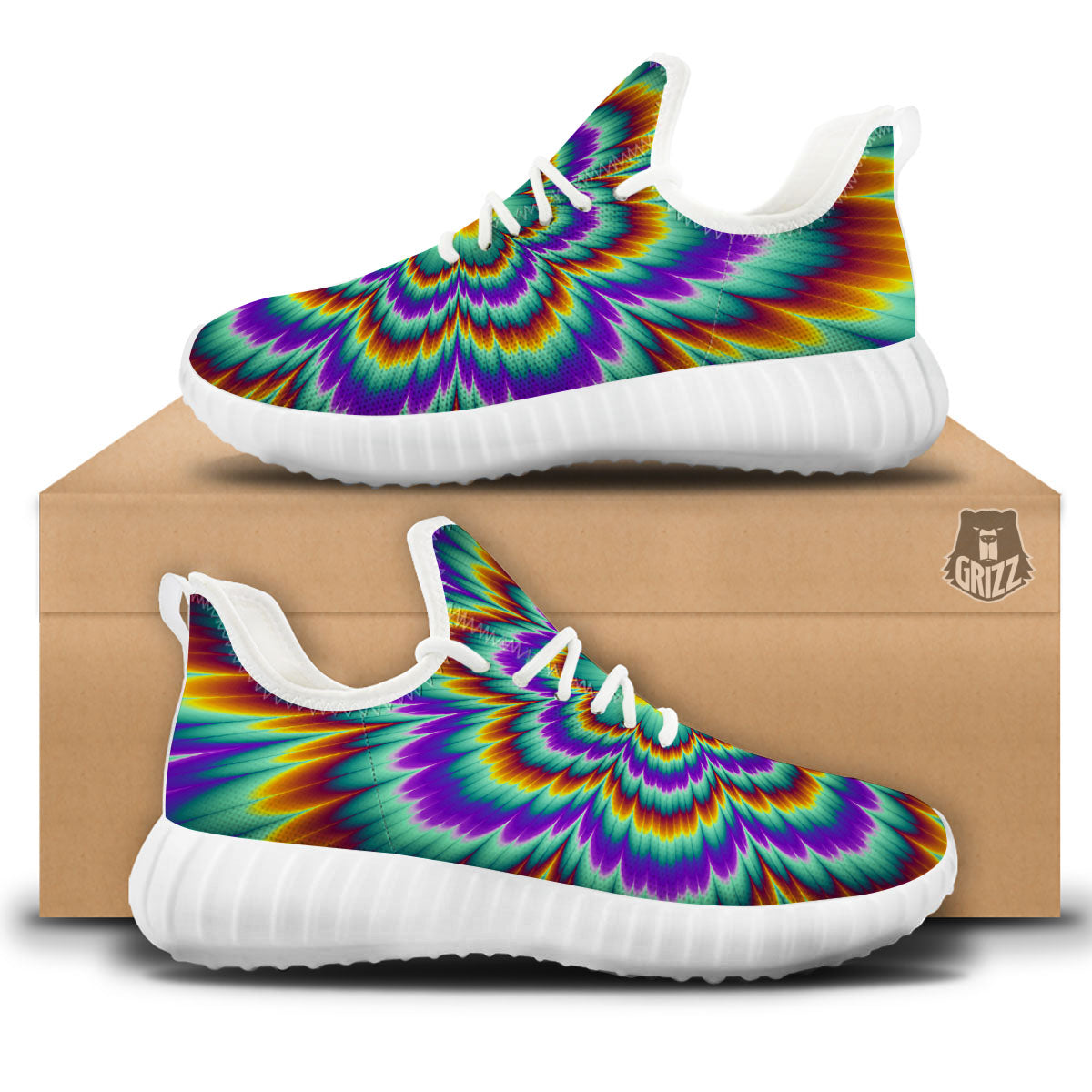 Illusion Optical Explosion Psychedelic White Walking Shoes-grizzshop
