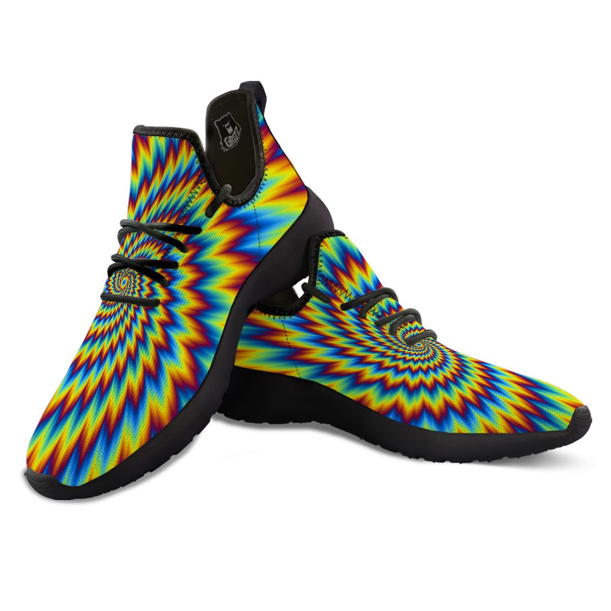 Illusion Optical Psychedelic Expansion Black Athletic Shoes-grizzshop