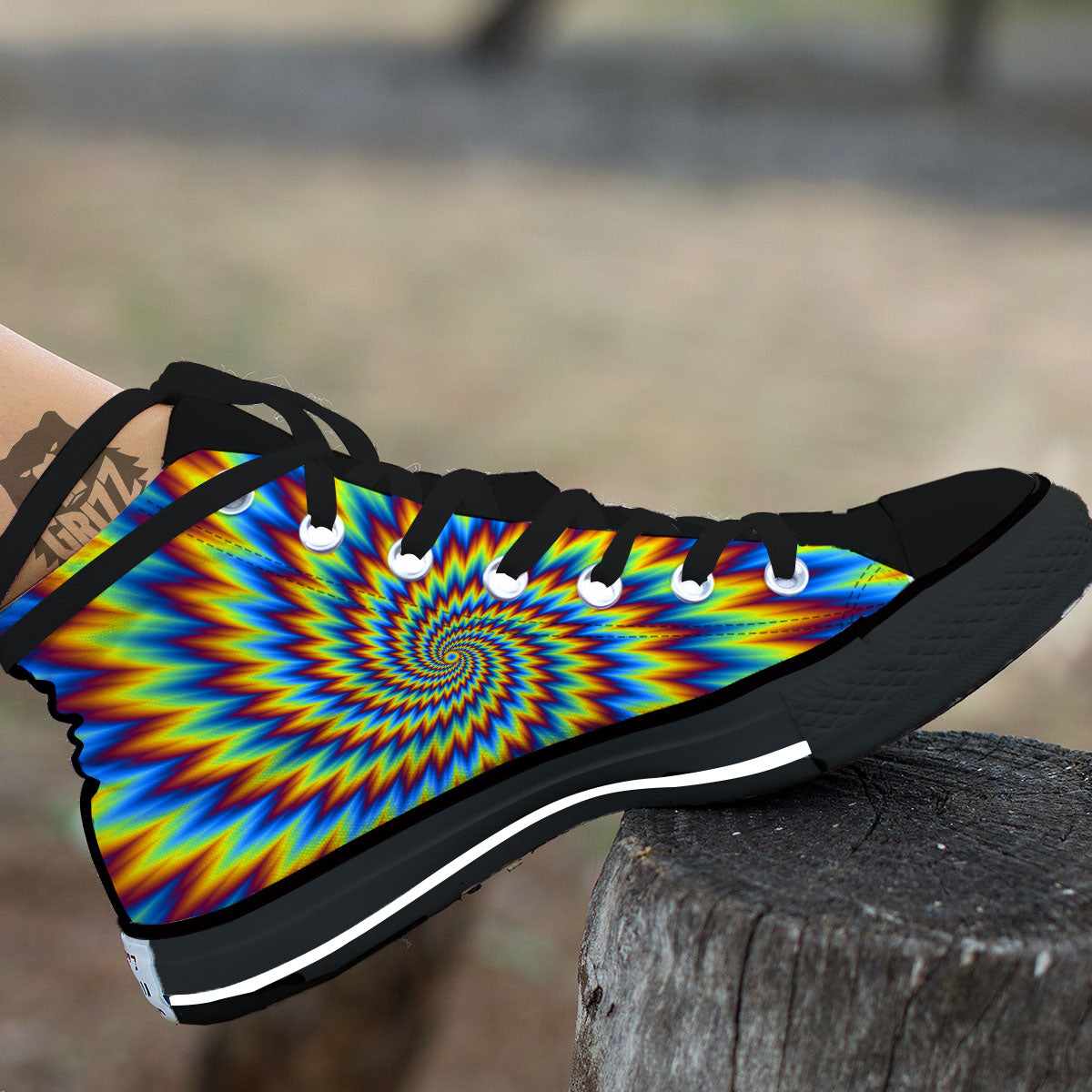 Illusion Optical Psychedelic Expansion Black High Top Shoes-grizzshop