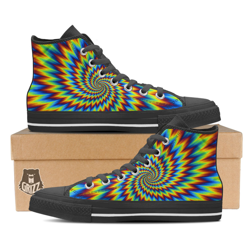 Illusion Optical Psychedelic Expansion Black High Top Shoes-grizzshop