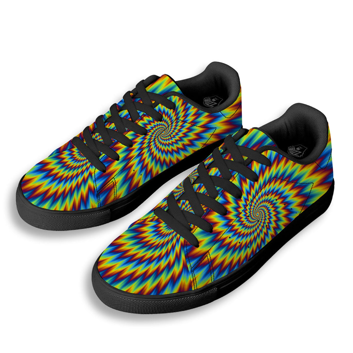 Illusion Optical Psychedelic Expansion Black Low Top Sneakers-grizzshop