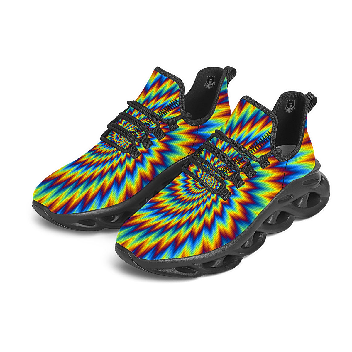 Illusion Optical Psychedelic Expansion Black Running Shoes-grizzshop