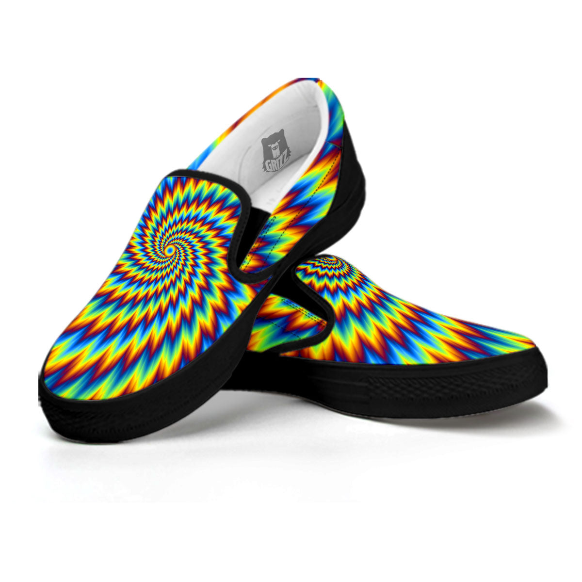 Illusion Optical Psychedelic Expansion Black Slip On Shoes-grizzshop