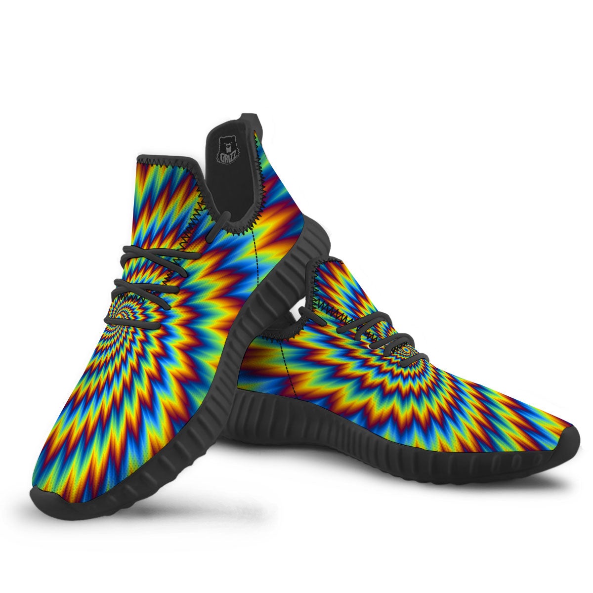 Illusion Optical Psychedelic Expansion Black Walking Shoes-grizzshop