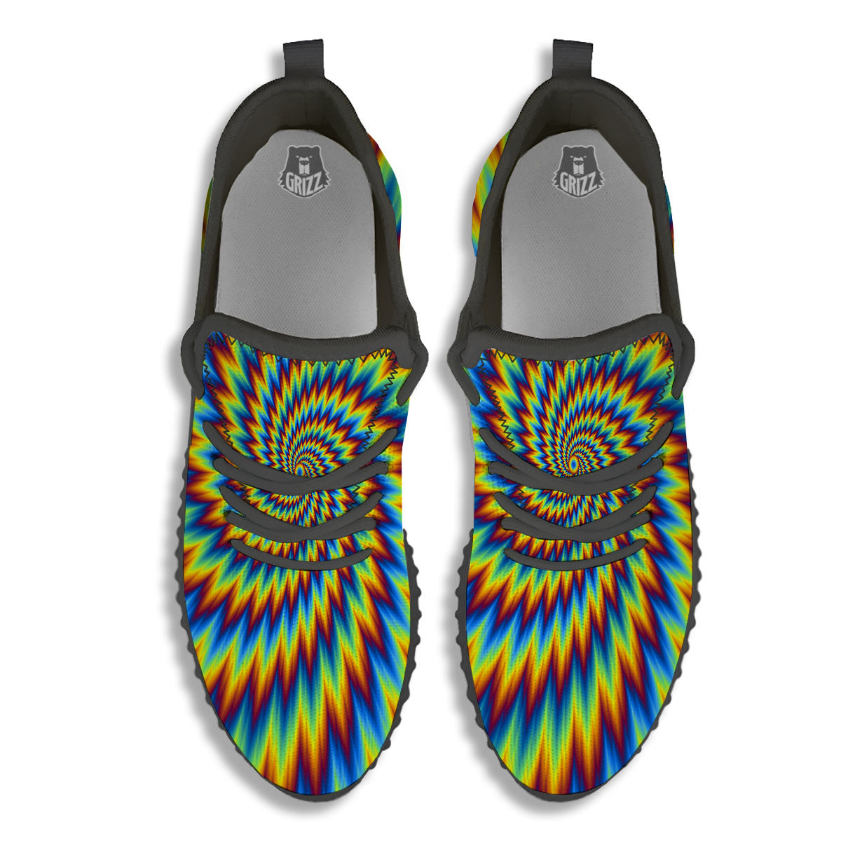 Illusion Optical Psychedelic Expansion Black Walking Shoes-grizzshop