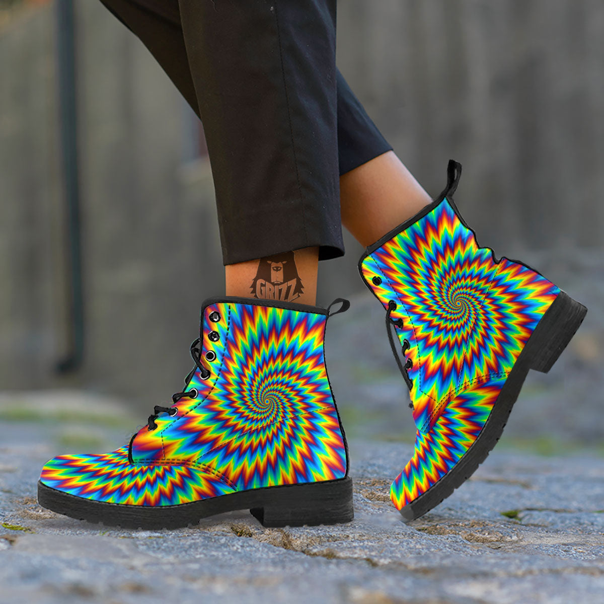 Illusion Optical Psychedelic Expansion Leather Boots-grizzshop