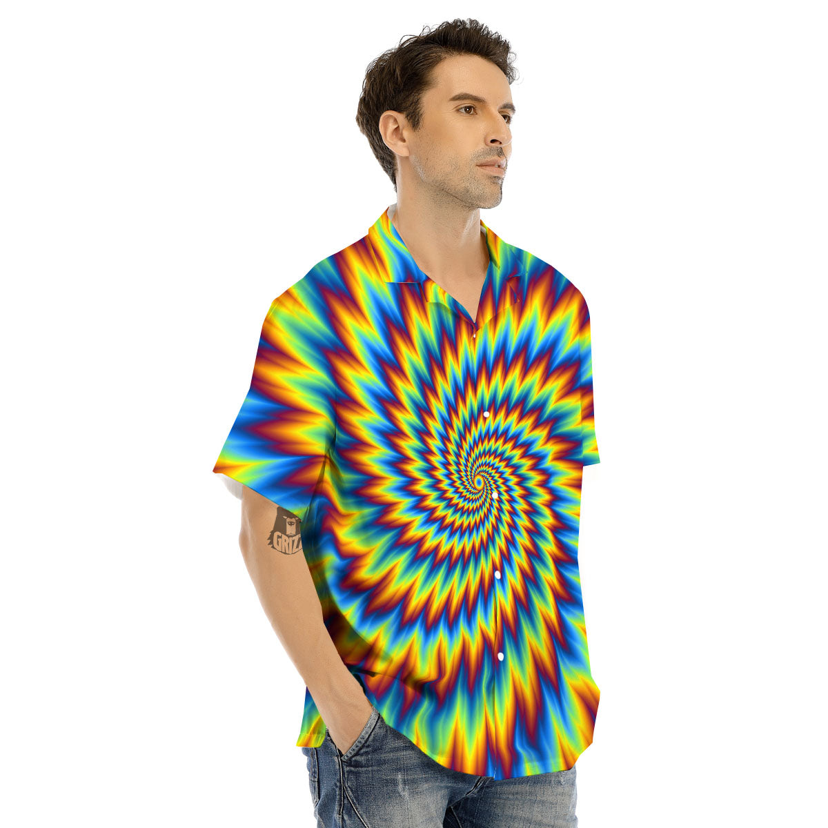 Illusion Optical Psychedelic Expansion Men's Hawaiian Shirt-grizzshop