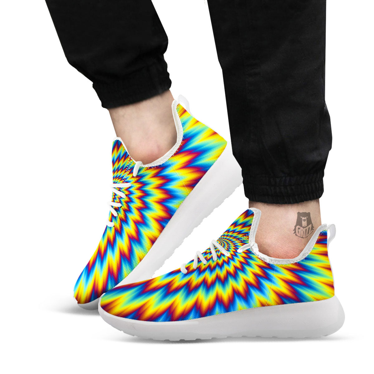 Illusion Optical Psychedelic Expansion White Athletic Shoes-grizzshop