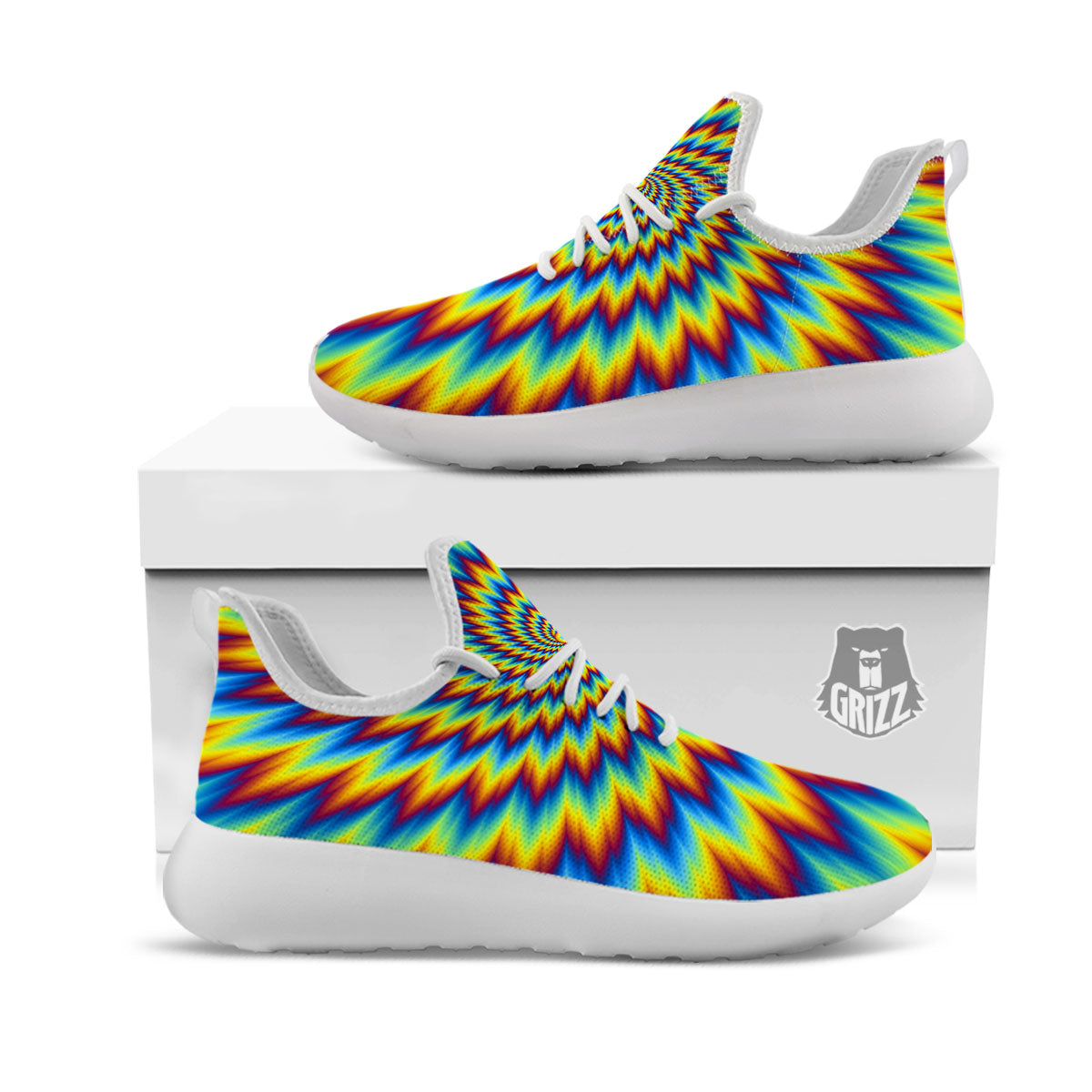 Illusion Optical Psychedelic Expansion White Athletic Shoes-grizzshop