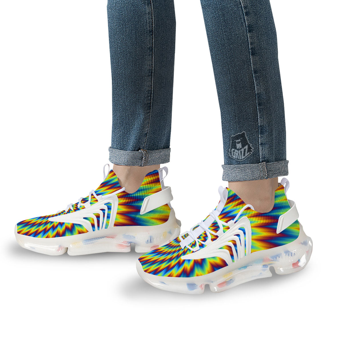 Illusion Optical Psychedelic Expansion White Gym Shoes-grizzshop
