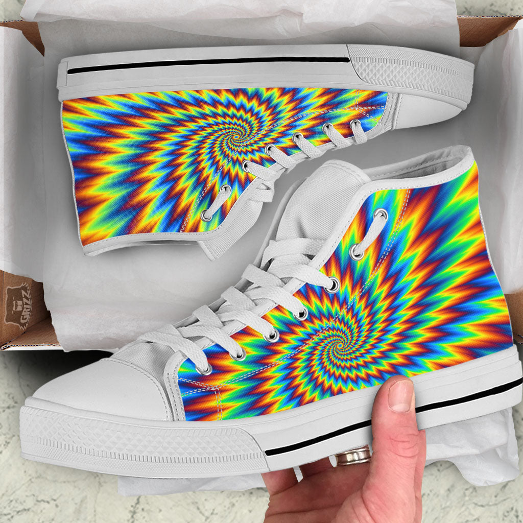 Illusion Optical Psychedelic Expansion White High Top Shoes-grizzshop