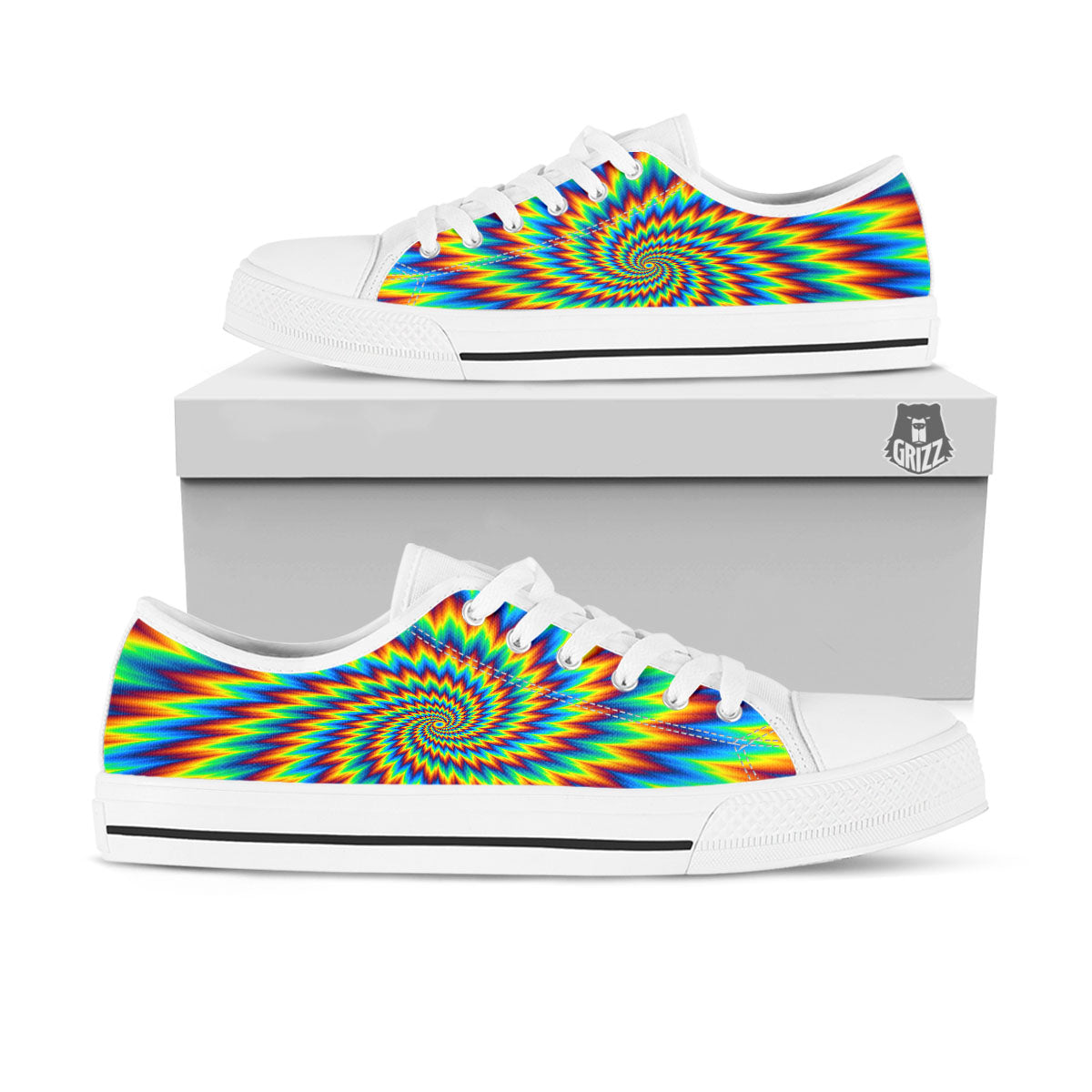 Illusion Optical Psychedelic Expansion White Low Top Shoes-grizzshop