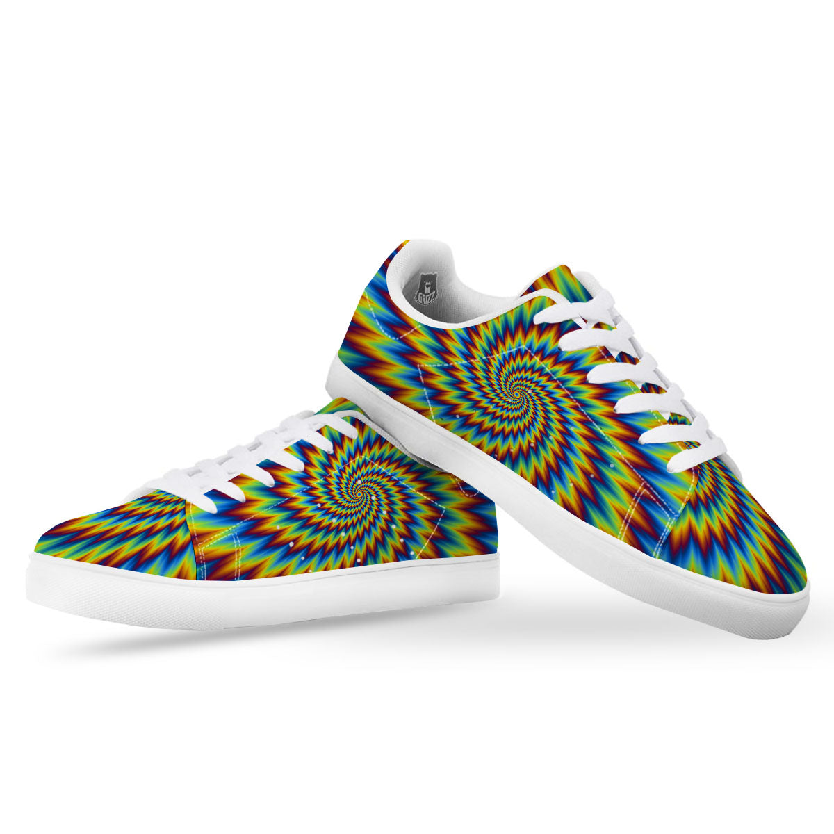 Illusion Optical Psychedelic Expansion White Low Top Sneakers-grizzshop