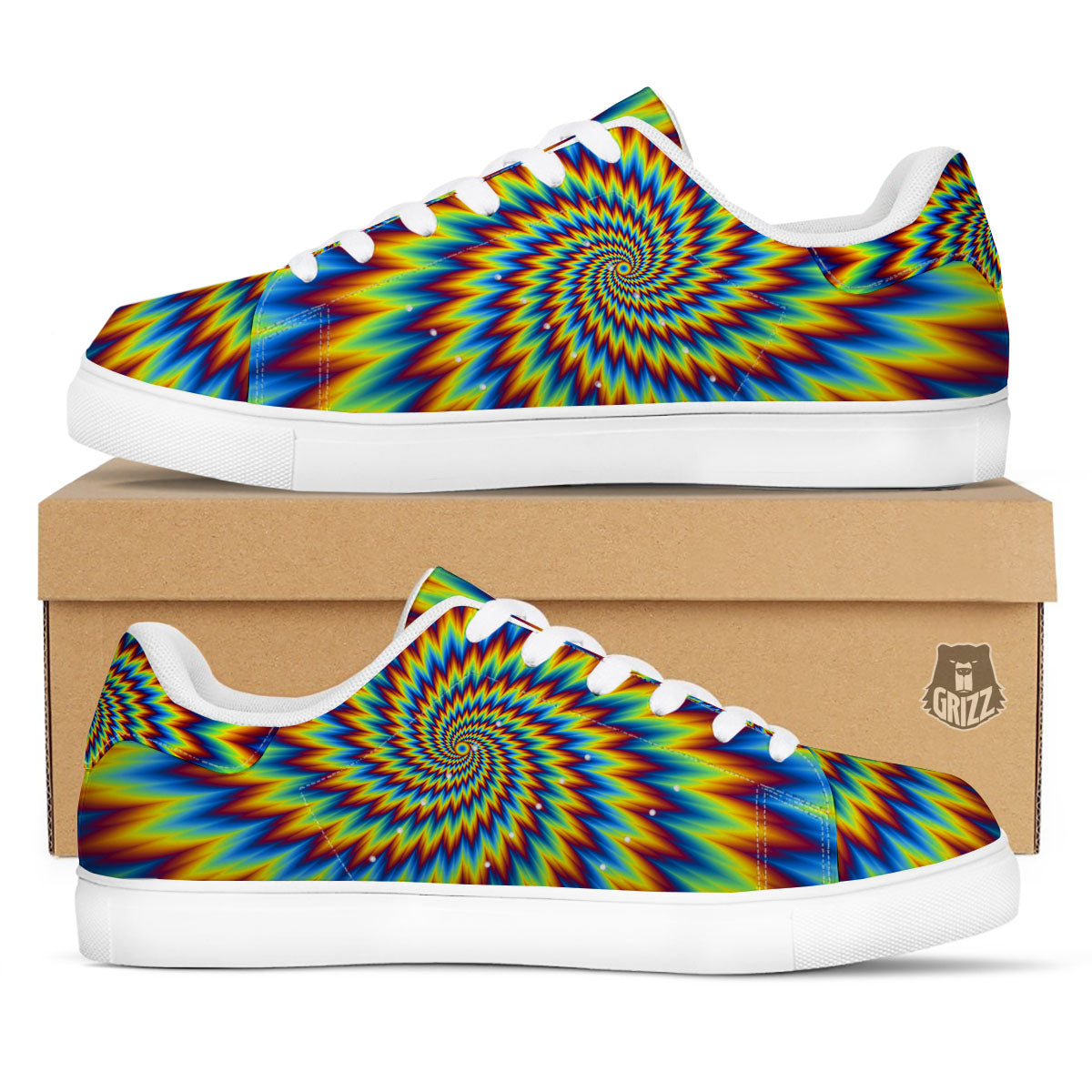 Illusion Optical Psychedelic Expansion White Low Top Sneakers-grizzshop