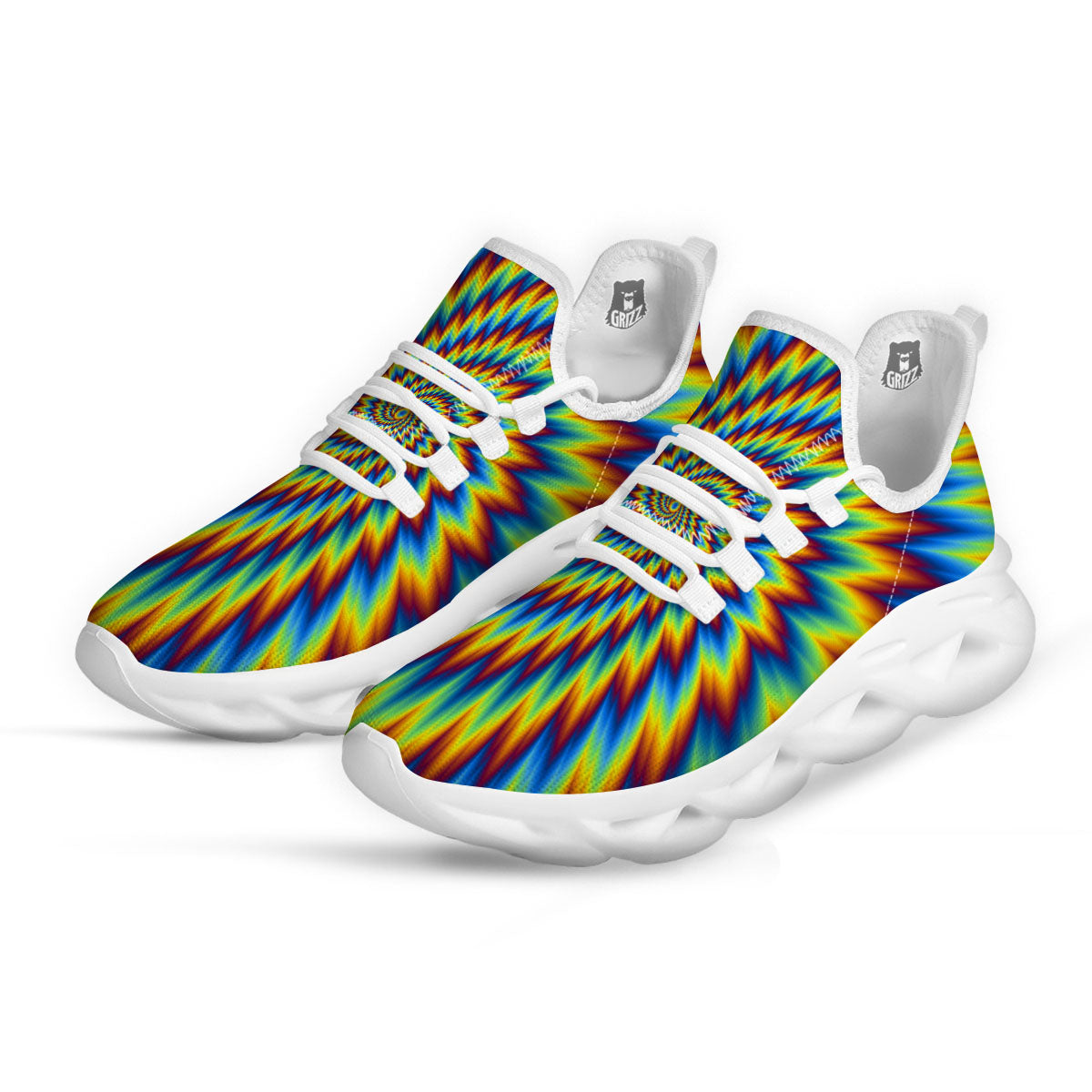 Illusion Optical Psychedelic Expansion White Running Shoes-grizzshop