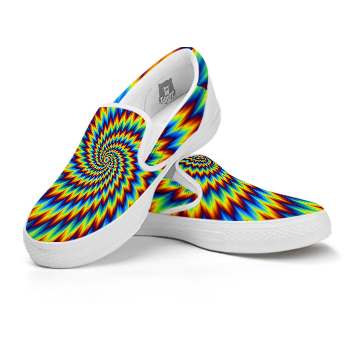 Illusion Optical Psychedelic Expansion White Slip On Shoes-grizzshop