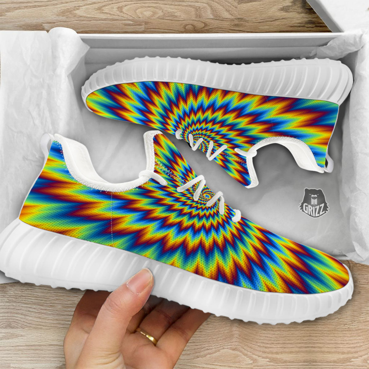 Illusion Optical Psychedelic Expansion White Walking Shoes-grizzshop