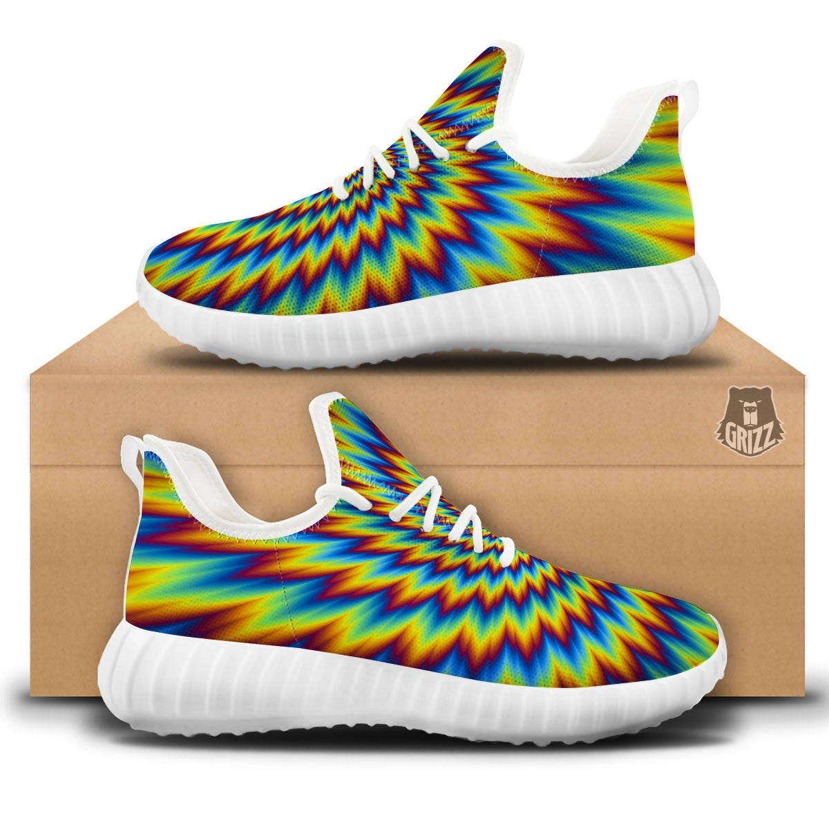 Illusion Optical Psychedelic Expansion White Walking Shoes-grizzshop