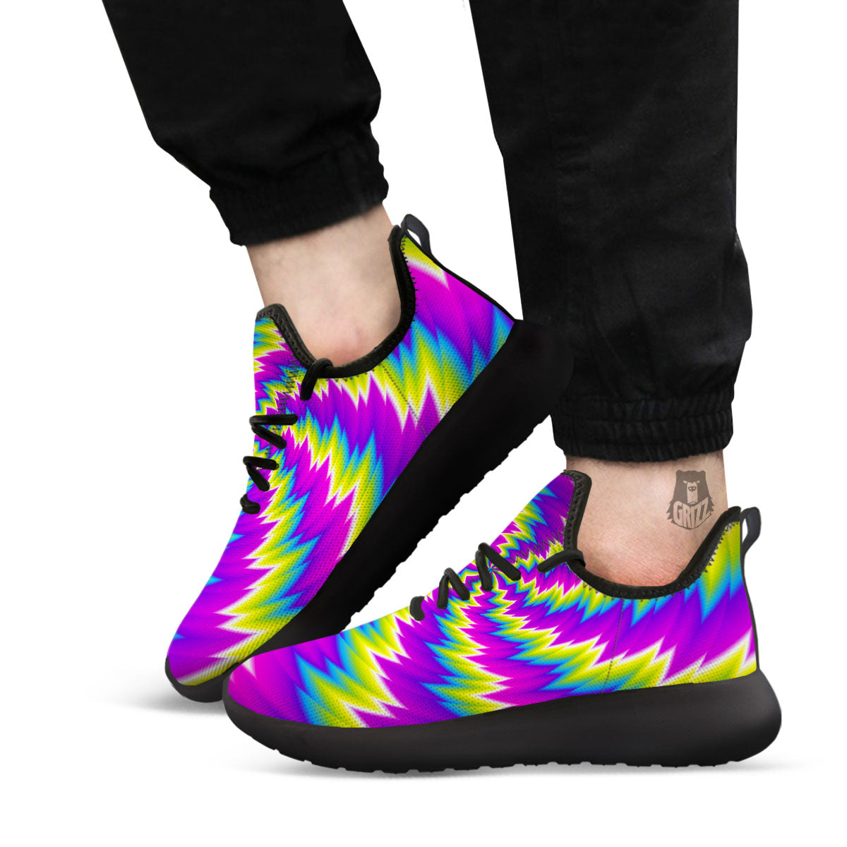 Illusion Optical Psychedelic Radiant Black Athletic Shoes-grizzshop