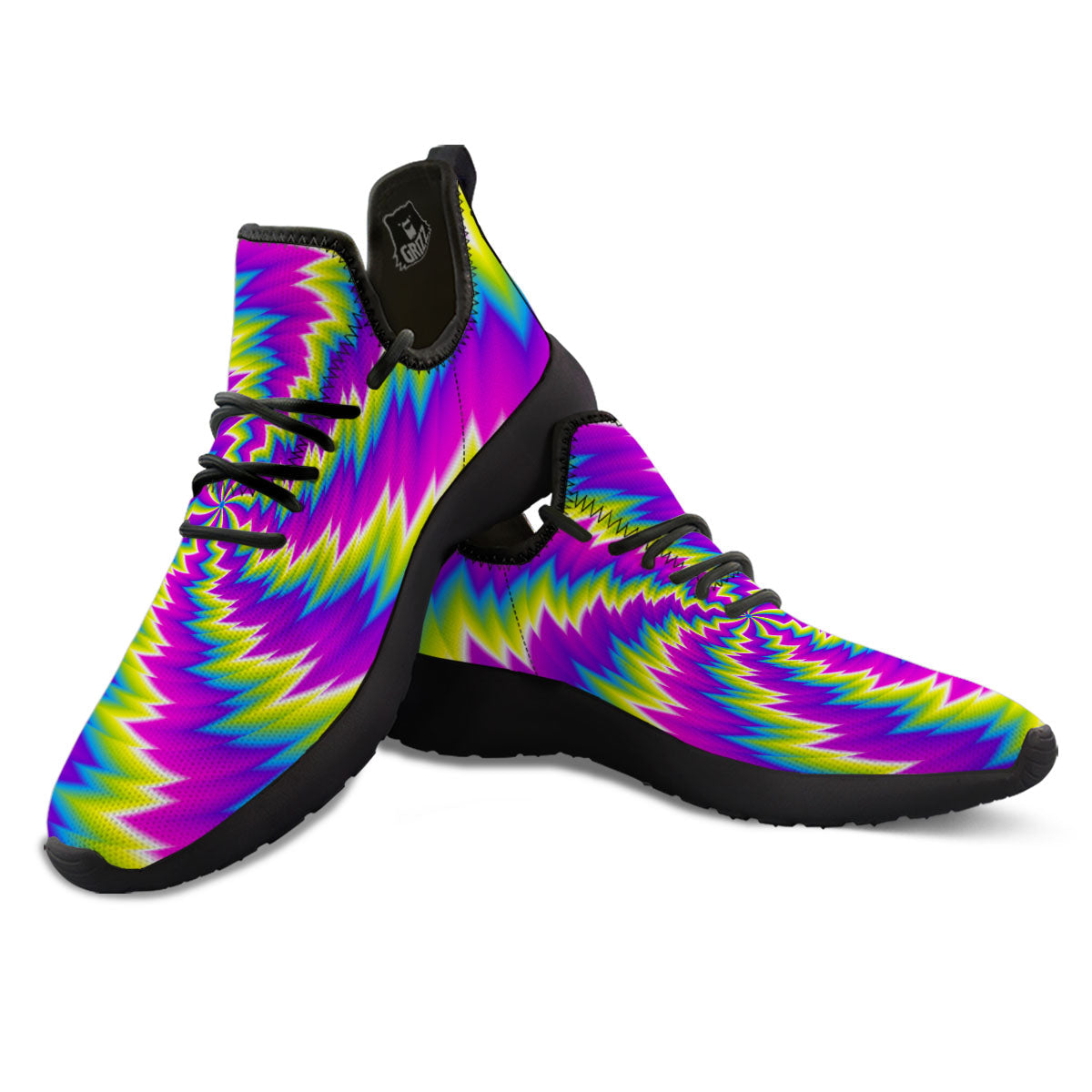 Illusion Optical Psychedelic Radiant Black Athletic Shoes-grizzshop