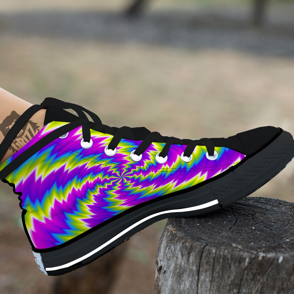 Illusion Optical Psychedelic Radiant Black High Top Shoes-grizzshop