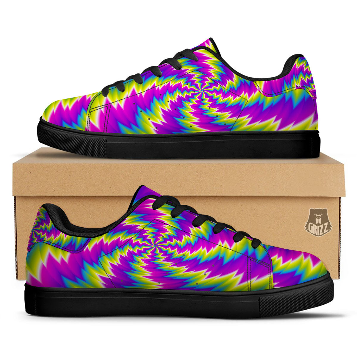 Illusion Optical Psychedelic Radiant Black Low Top Sneakers-grizzshop