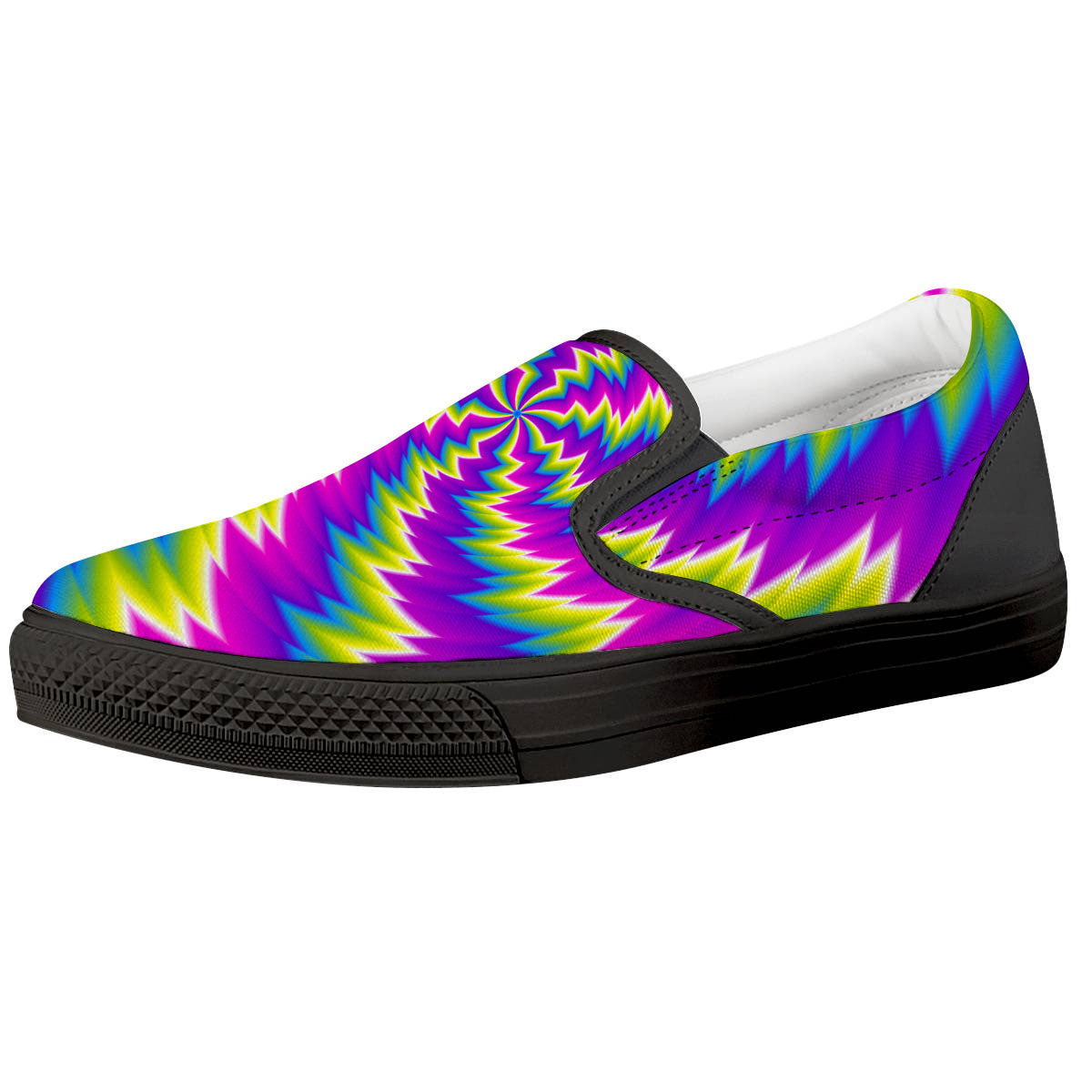 Illusion Optical Psychedelic Radiant Black Slip On Shoes-grizzshop