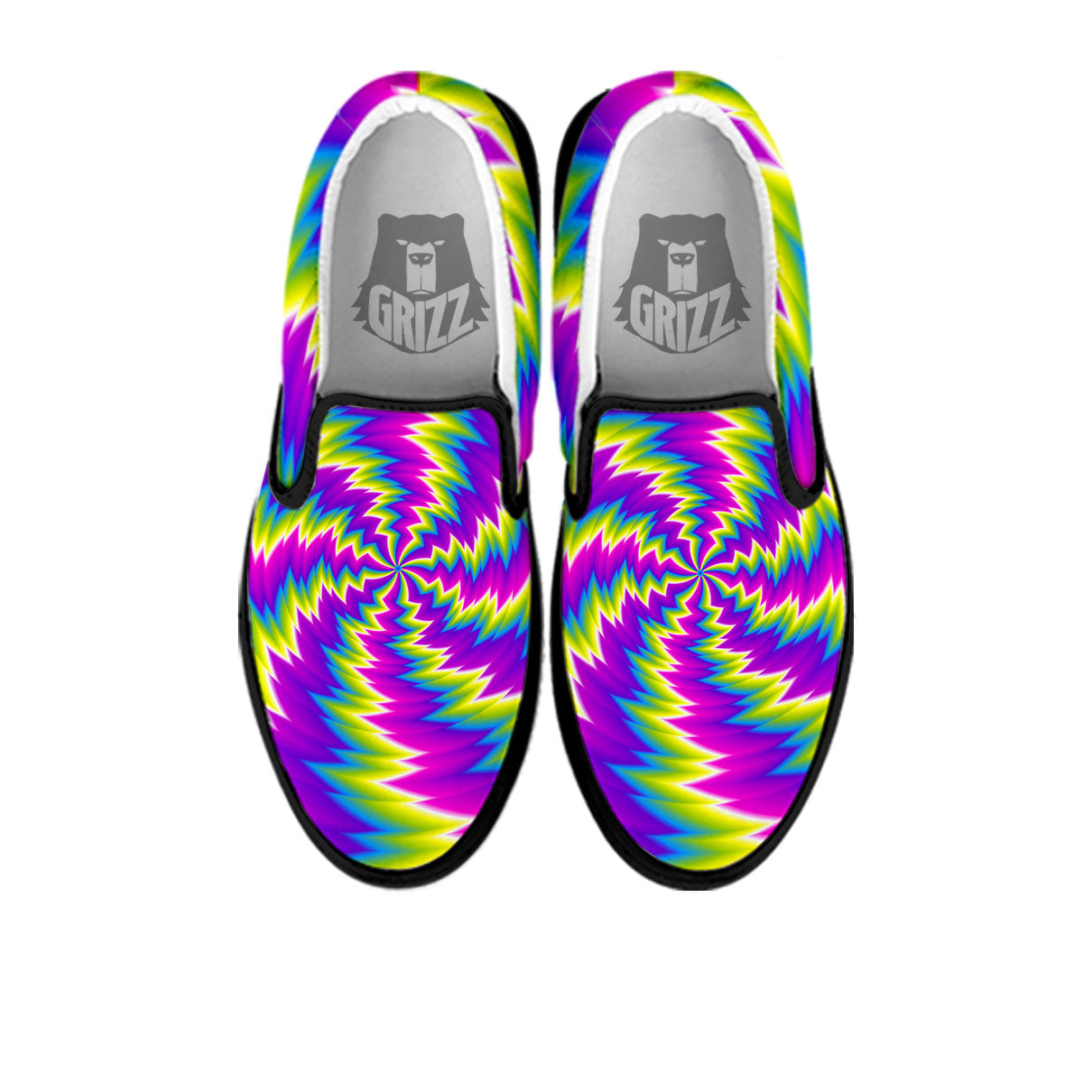 Illusion Optical Psychedelic Radiant Black Slip On Shoes-grizzshop