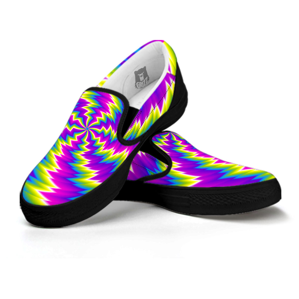 Illusion Optical Psychedelic Radiant Black Slip On Shoes-grizzshop