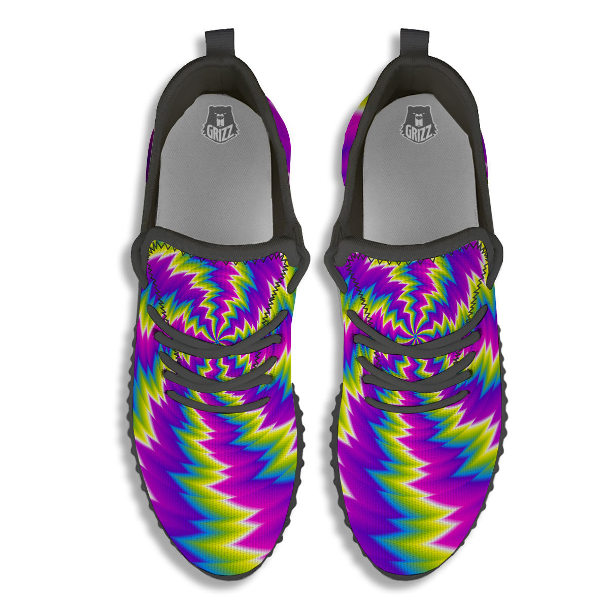 Illusion Optical Psychedelic Radiant Black Walking Shoes-grizzshop