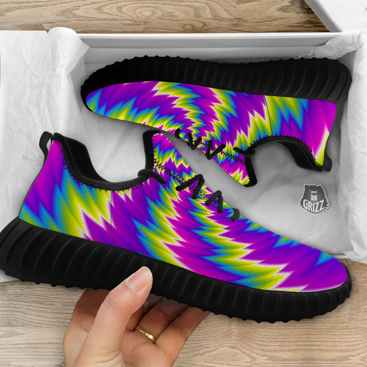 Illusion Optical Psychedelic Radiant Black Walking Shoes-grizzshop