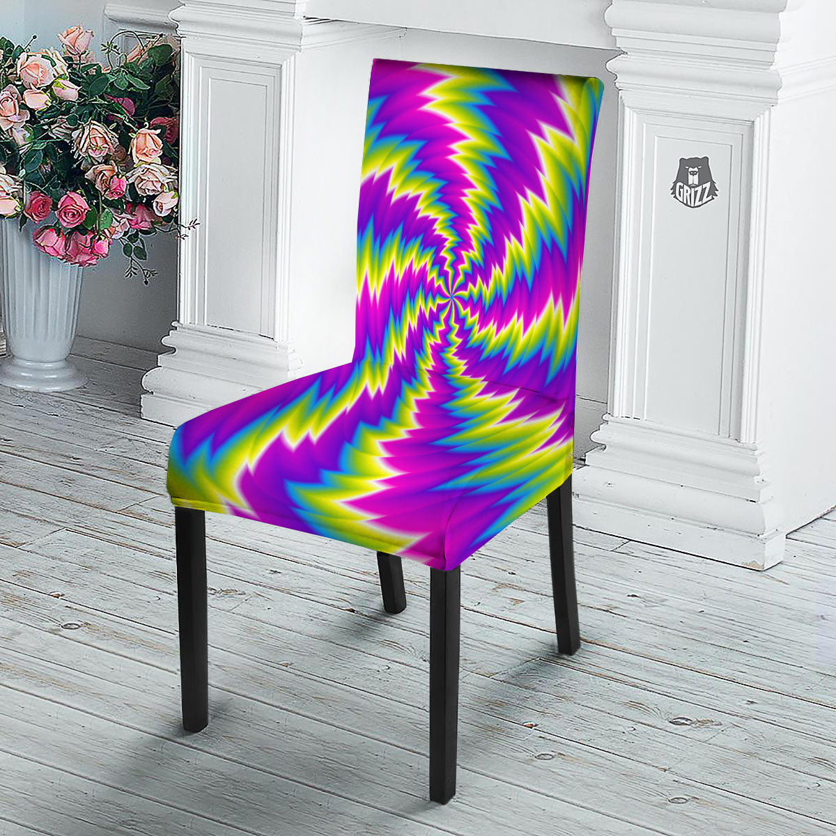 Illusion Optical Psychedelic Radiant Dining Chair Slipcover-grizzshop