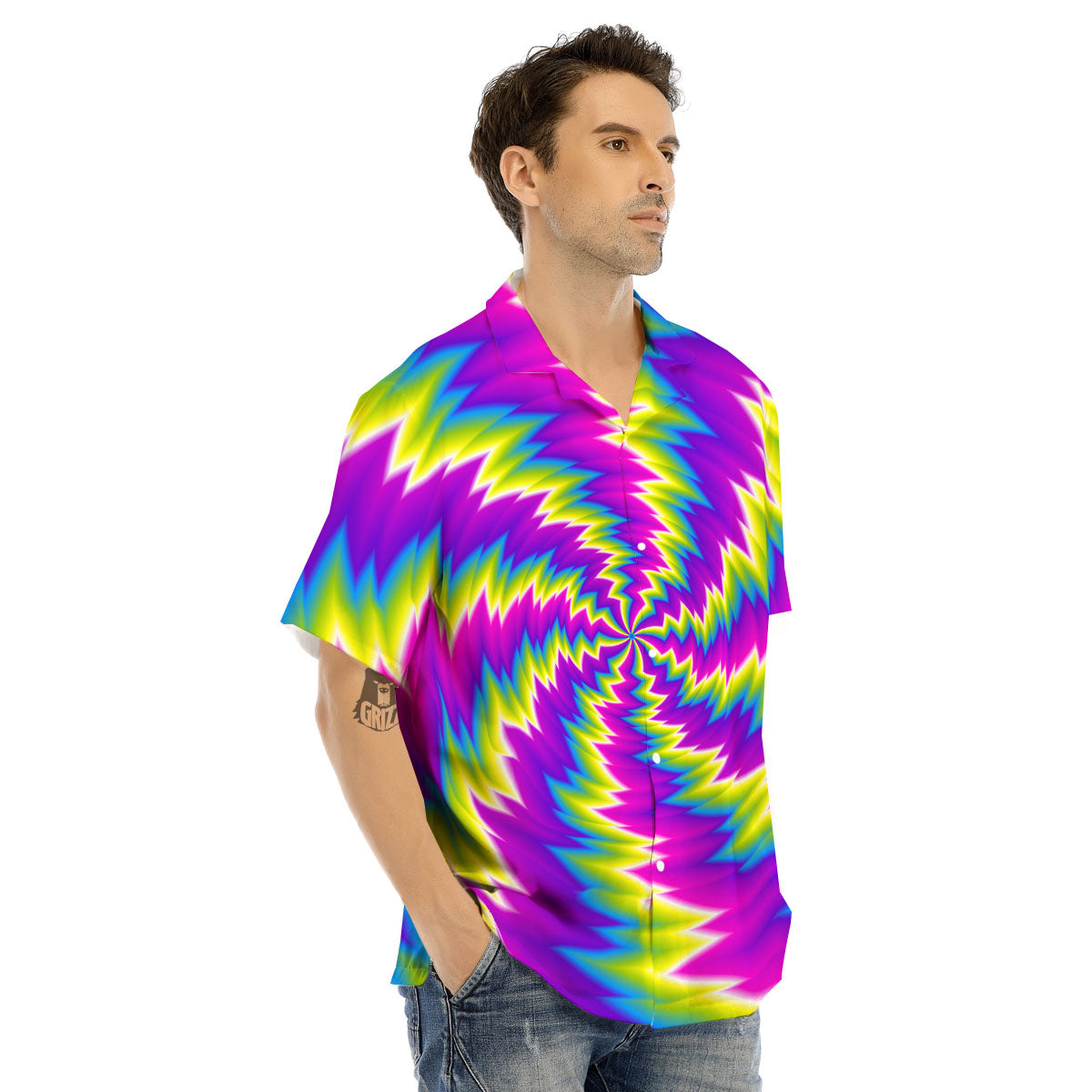 Illusion Optical Psychedelic Radiant Men's Hawaiian Shirt-grizzshop