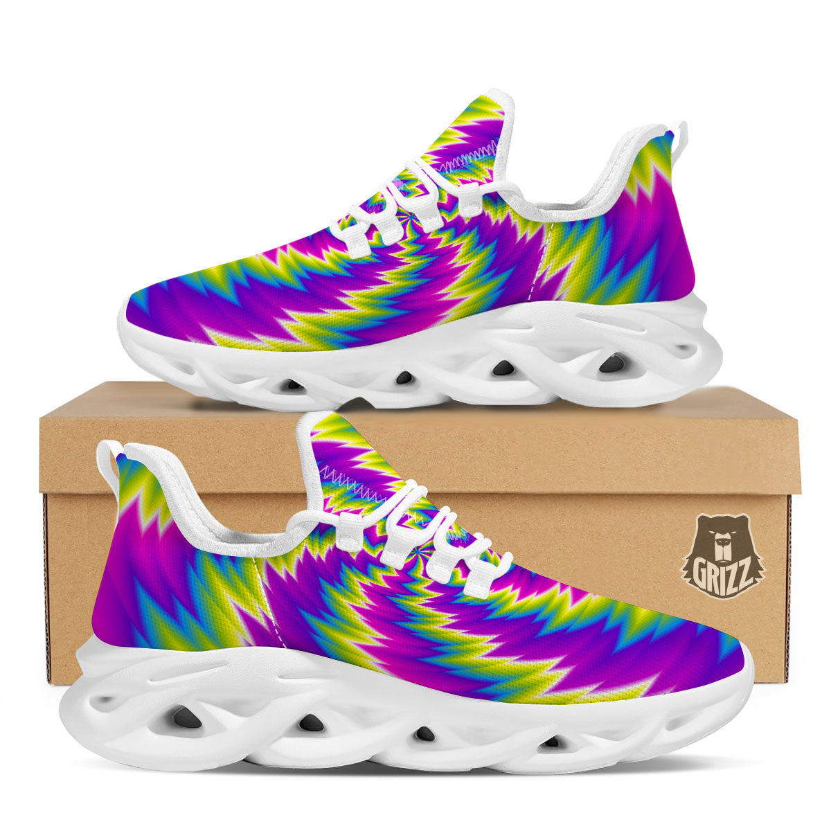 Illusion Optical Psychedelic Radiant White Running Shoes-grizzshop