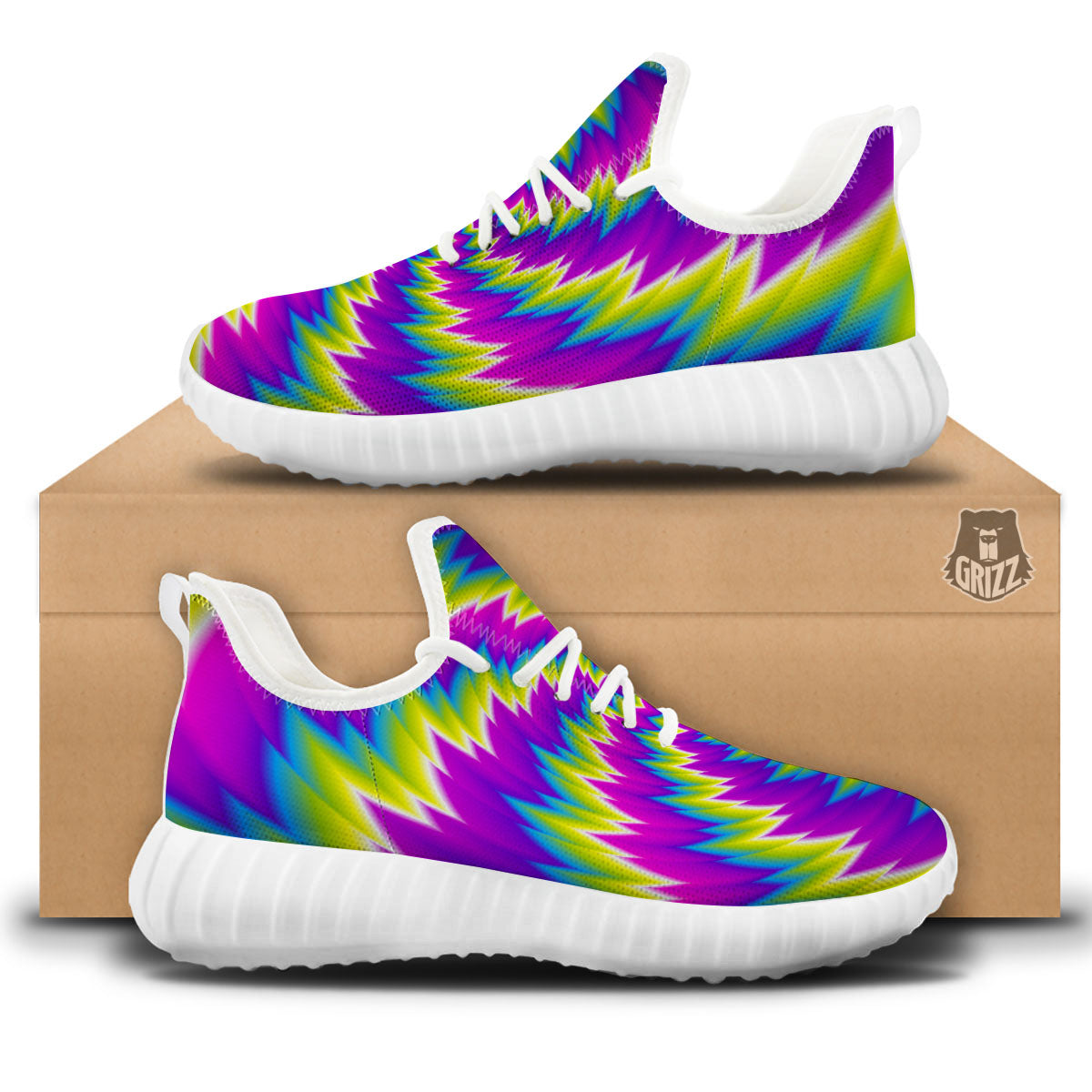 Illusion Optical Psychedelic Radiant White Walking Shoes-grizzshop