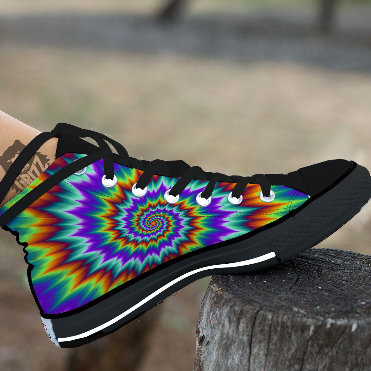 Illusion Optical Psychedelic Spiral Black High Top Shoes-grizzshop